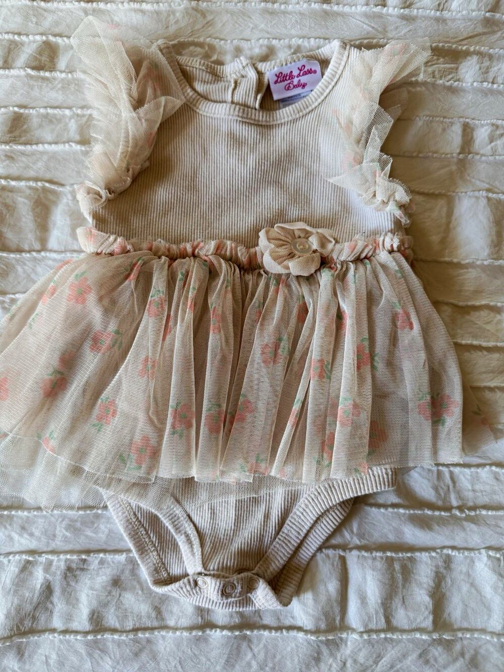 Little Lass Baby Girls 18M Ivory Floral Tulle Skirt Knit Bodysuit Sleeveless